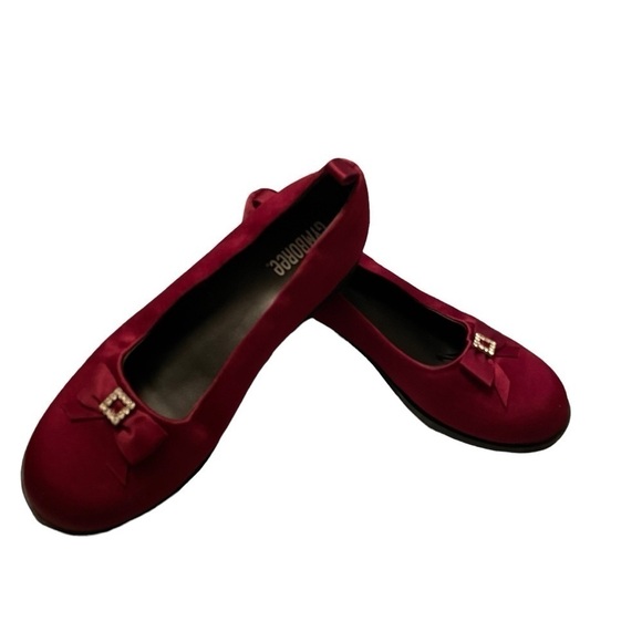 Gymboree Burgundy Satin Like Fabric - Girls Dress Shoes Size 2 - Rhinestones - Picture 8 of 13